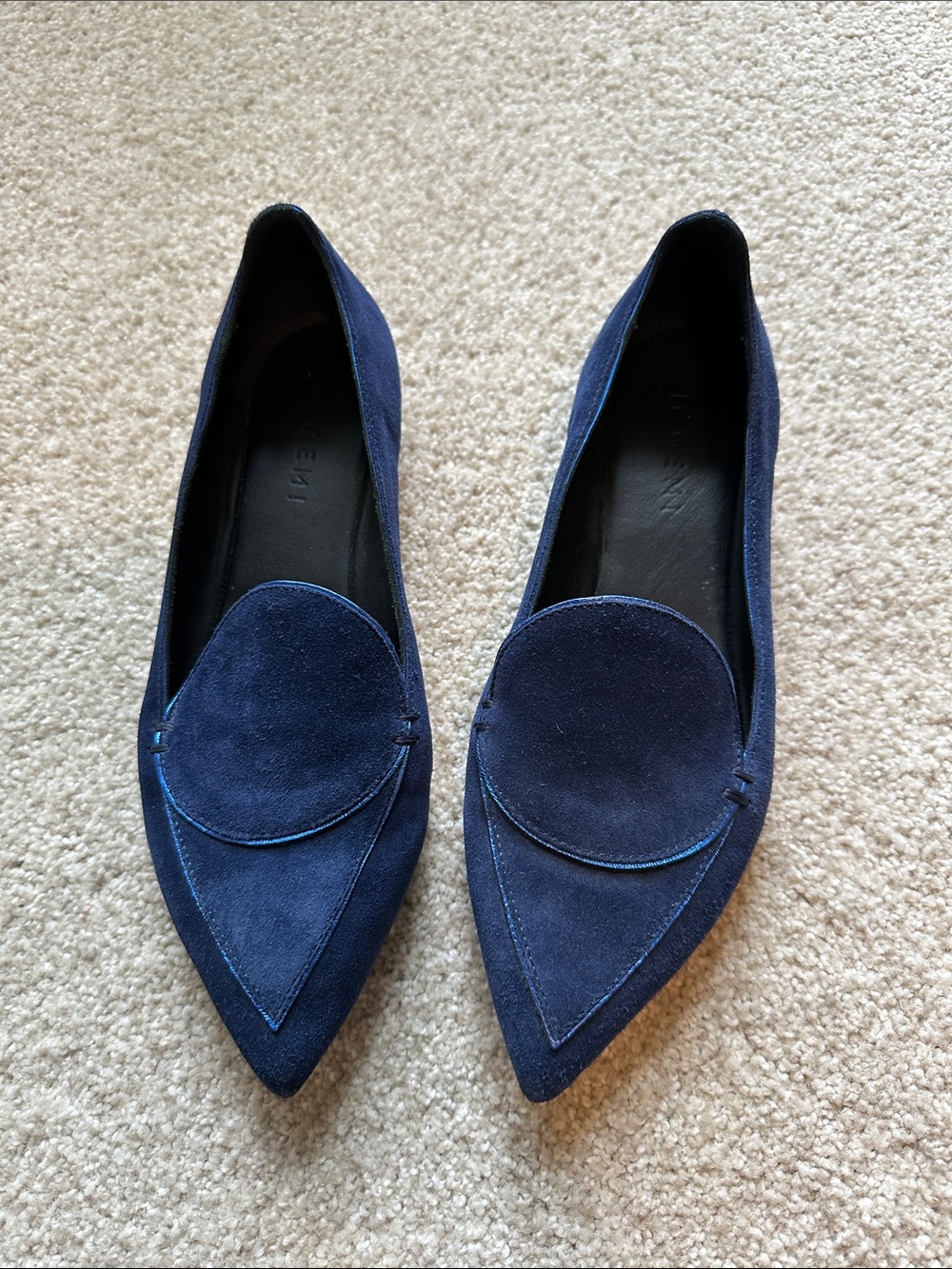 M. Gemi Navy Suede Pointed Loafer Flats
